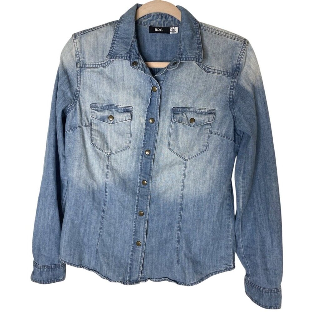 BDG Chambray Denim Shirt Snap Button Western Y2K Urban Outfitters - S